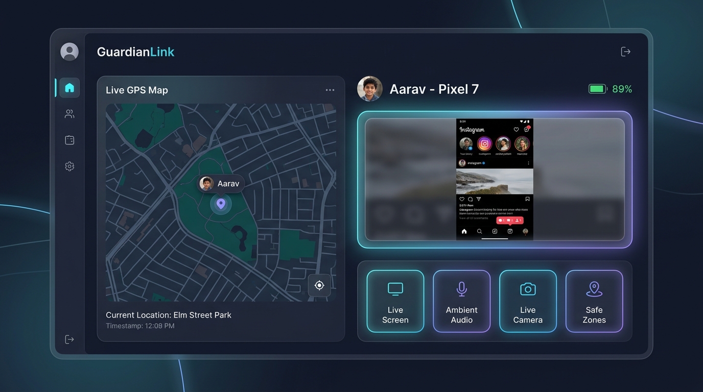 MonitorKids Parent Guardian Live Dashboard with GPS Map and Child Screen Mirroring