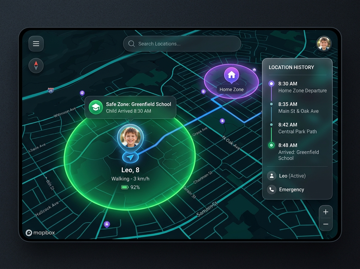 Pinpoint GPS and Safe Zones Location Tracking Map